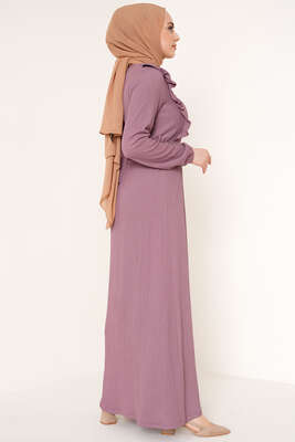 Önü Fırfır Detaylı Bürümcük Elbise Magenta - Tesettür Elbise