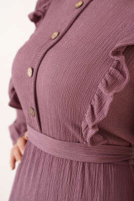 Önü Fırfır Detaylı Bürümcük Elbise Magenta - Tesettür Elbise