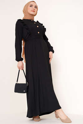 Önü Fırfır Detaylı Bürümcük Elbise Siyah 