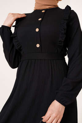 Önü Fırfır Detaylı Bürümcük Elbise Siyah - Tesettür Elbise