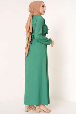 Önü Fırfır Detaylı Bürümcük Elbise Yeşil - Tesettür Elbise