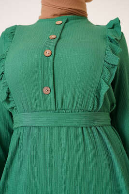 Önü Fırfır Detaylı Bürümcük Elbise Yeşil - Tesettür Elbise