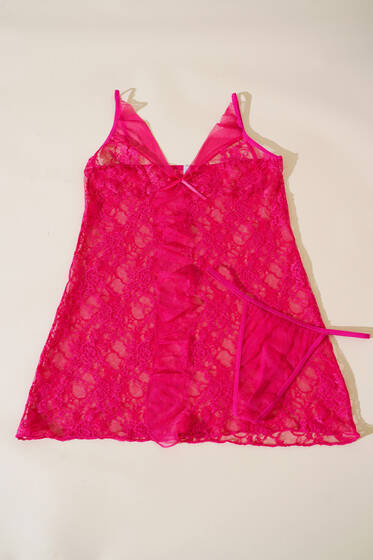 Önü Fırfırlı Dantelli Fantazi Gecelik Fuşya - Yılın Fırsatı