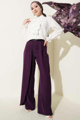 Önü Fırfırlı Dantelli Kısa Gömlek Beyaz - Gömlek