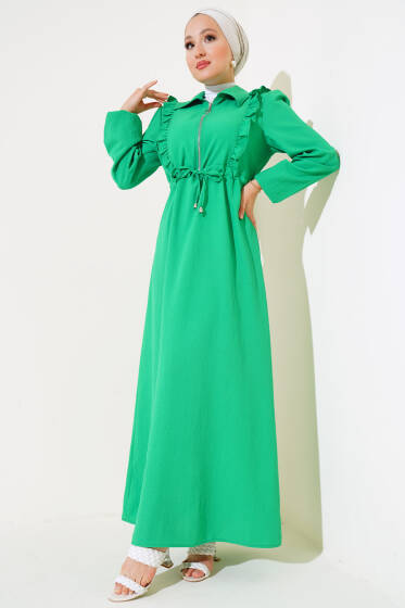 Önü Fırfırlı Fermuarlı Elbise Benetton - Elbise