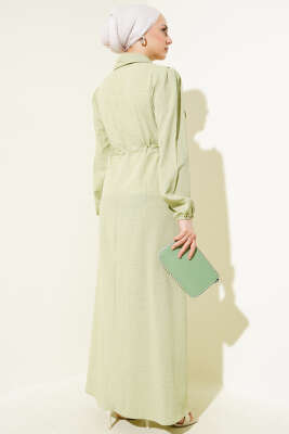 Önü Fırfırlı Fermuarlı Elbise Çağla Yeşili - Tesettür Elbise