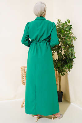 Önü Fırfırlı Fermuarlı Elbise Yeşil - Thumbnail