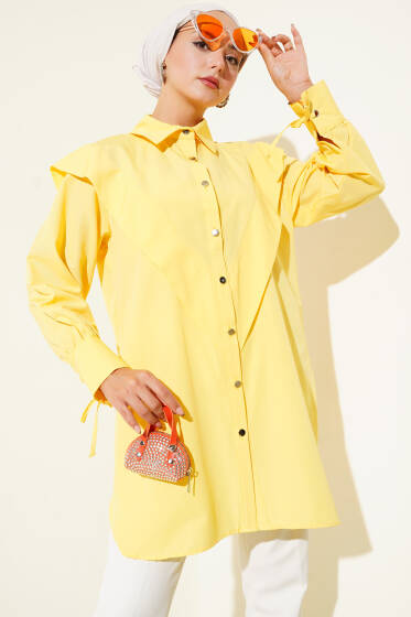 Önü Fırfırlı İp Bağcıklı Gömlek Sarı - Gömlek