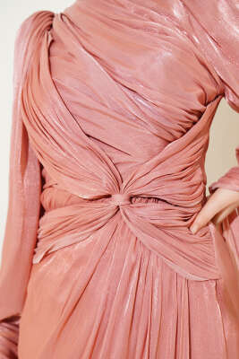 Önü Fiyonklu Abiye Elbise Gül Kurusu - Tesettür Elbise