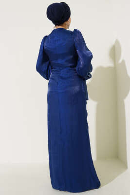 Önü Fiyonklu Abiye Elbise Lacivert - Tesettür Elbise