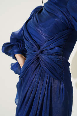 Önü Fiyonklu Abiye Elbise Lacivert - Tesettür Elbise