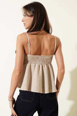 Önü Fiyonklu Askılı Bluz Camel - Kadın Giyim Modelleri