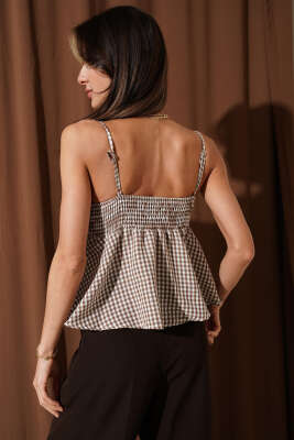 Önü Fiyonklu Askılı Bluz Kahve - Kadın Giyim Modelleri