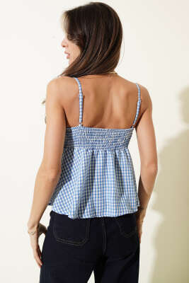 Önü Fiyonklu Askılı Bluz Saks - Kadın Giyim Modelleri