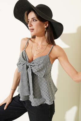 Önü Fiyonklu Askılı Bluz Siyah - CALİENTE