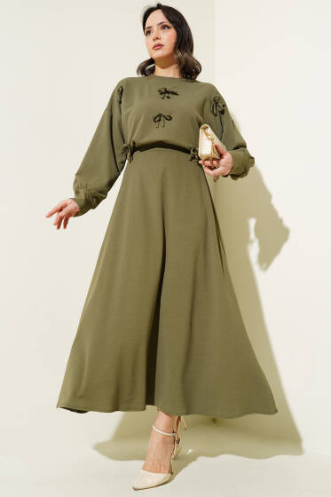 Önü Fiyonklu Etekli İkili Takım Haki - İkili Takım