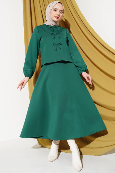 Önü Fiyonklu Etekli Scuba İkili Takım Yeşil - İkili Takım