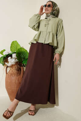 Önü Fiyonklu Fırfırlı Kısa Gömlek Çağla Yeşili - Gömlek