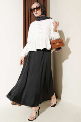 Önü Fiyonklu Fırfırlı Kısa Gömlek Ekru - Gömlek