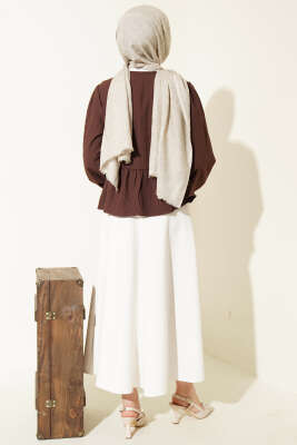 Önü Fiyonklu Fırfırlı Kısa Gömlek Kahve - Gömlek