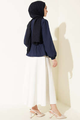 Önü Fiyonklu Fırfırlı Kısa Gömlek Lacivert - Gömlek