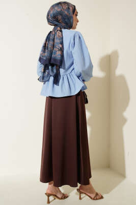 Önü Fiyonklu Fırfırlı Kısa Gömlek Mavi - Gömlek