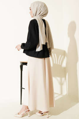 Önü Fiyonklu Fırfırlı Kısa Gömlek Siyah - Gömlek