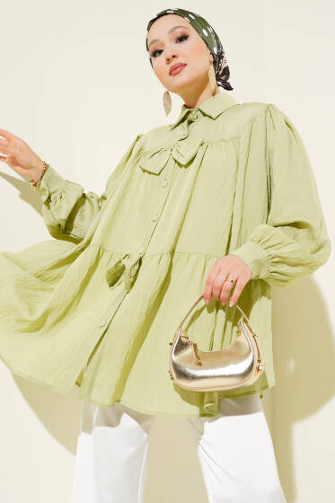 Önü Fiyonklu Tunik Çağla Yeşili - Tunik