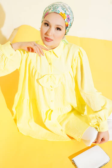 Önü Fiyonklu Tunik Sarı - Tunik
