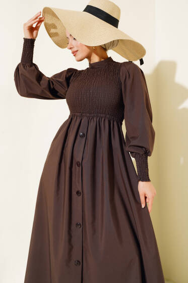 Önü Gipeli Elbise Acı Kahve - Elbise