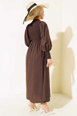 Önü Gipeli Elbise Acı Kahve - Tesettür Elbise