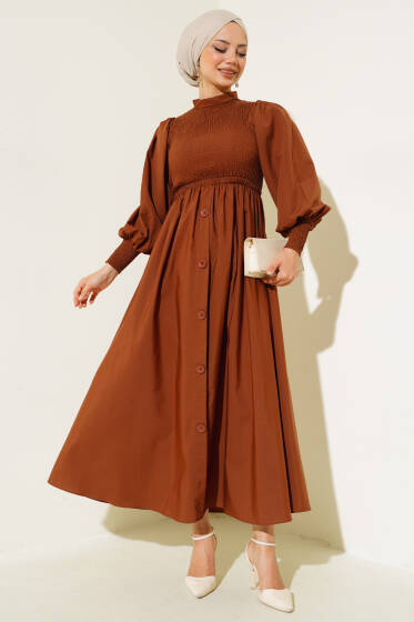 Önü Gipeli Elbise Kahve - Elbise