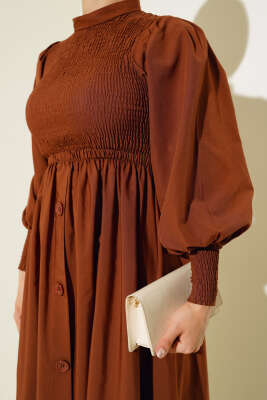 Önü Gipeli Elbise Kahve - Tesettür Elbise