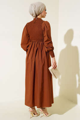 Önü Gipeli Elbise Kahve - Tesettür Elbise