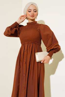 Önü Gipeli Elbise Kahve - Tesettür Elbise
