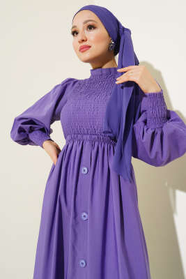 Önü Gipeli Elbise Menekşe - Tesettür Elbise