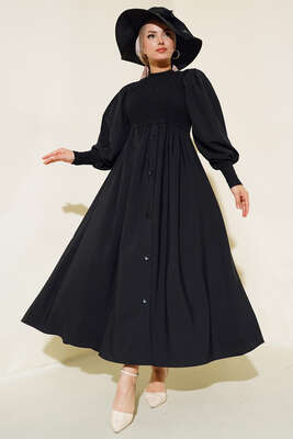 Önü Gipeli Elbise Siyah - Thumbnail
