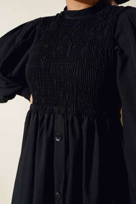 Önü Gipeli Elbise Siyah - Thumbnail