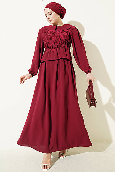 Önü Gipeli Etekli İkili Takım Bordo - İkili Takım