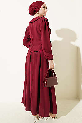 Önü Gipeli Etekli İkili Takım Bordo - İkili Takım