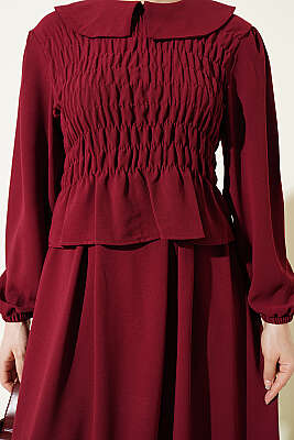 Önü Gipeli Etekli İkili Takım Bordo - İkili Takım