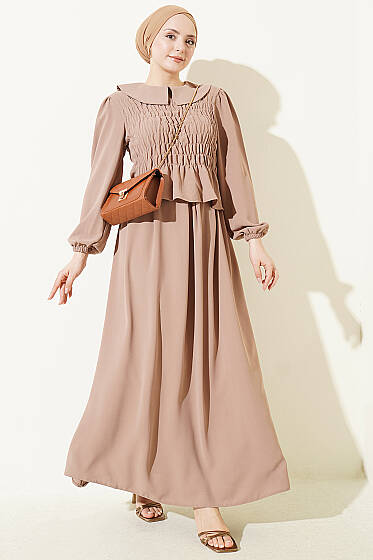 Önü Gipeli Etekli İkili Takım Kum Bej - İkili Takım