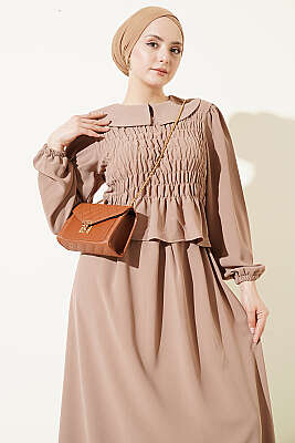 Önü Gipeli Etekli İkili Takım Kum Bej - İkili Takım