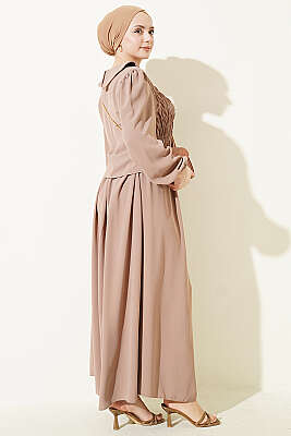 Önü Gipeli Etekli İkili Takım Kum Bej - İkili Takım