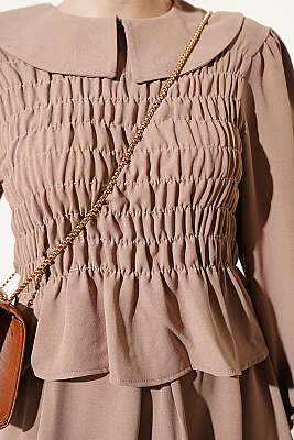 Önü Gipeli Etekli İkili Takım Kum Bej - İkili Takım