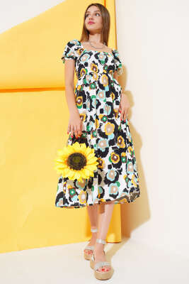 Önü Gipeli Kare Yaka Elbise Siyah Mint - Kadın Giyim Modelleri