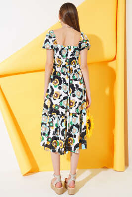 Önü Gipeli Kare Yaka Elbise Siyah Mint - Kadın Giyim Modelleri