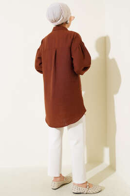 Önü İnci Süslemeli Gömlek Kahve - Yılın Fırsatı