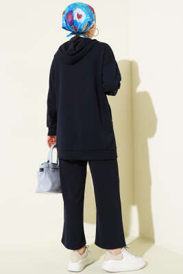 Önü İncili Fermuarlı Loyşa İkili Takım Lacivert - İkili Takım