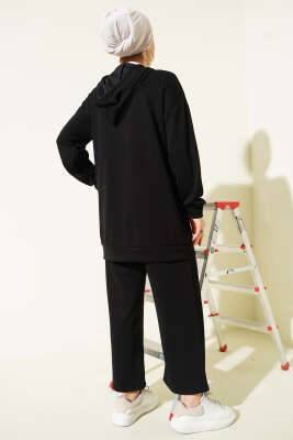 Önü İncili Fermuarlı Loyşa İkili Takım Siyah - İkili Takım